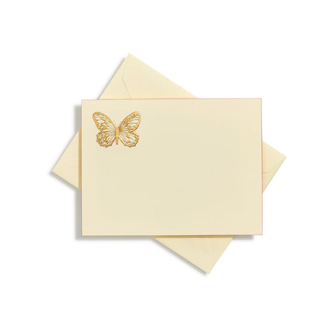 Butterfly in left corner Gold Notecards | Set of 10